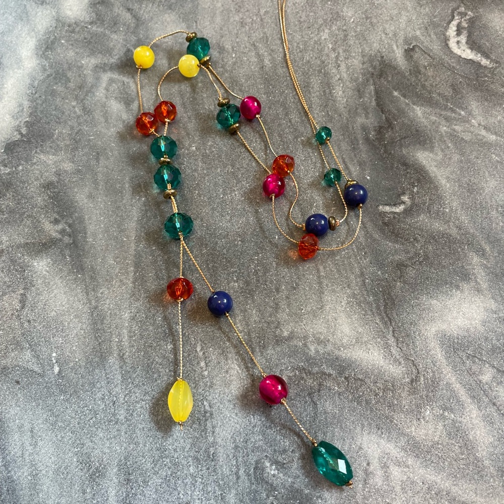 Vintage Jewel Tone Gold Station Necklace